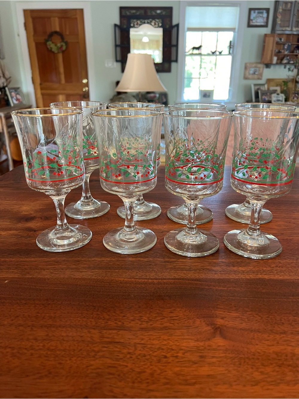Festive Short Stem Goblets with Red Berry & Green Foliage Accent